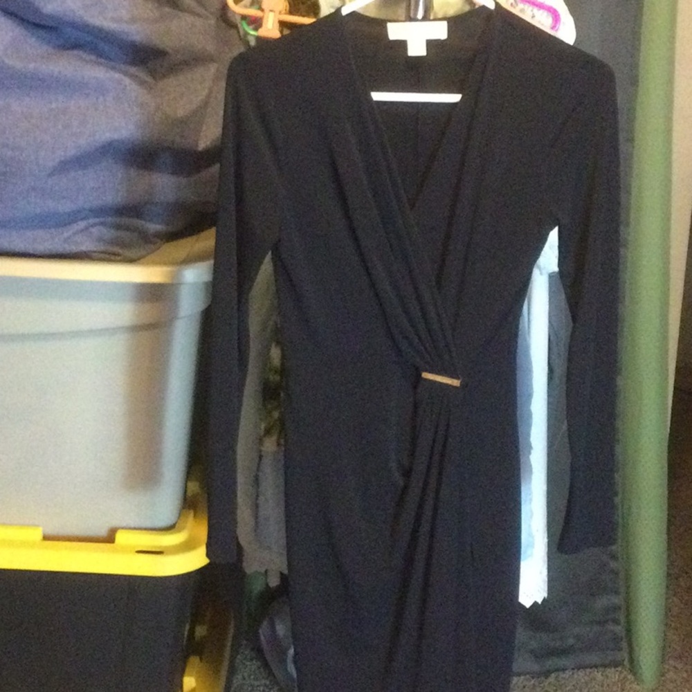 MICHAEL Michael Kors Black Long-Sleeve Faux-Wrap Dress